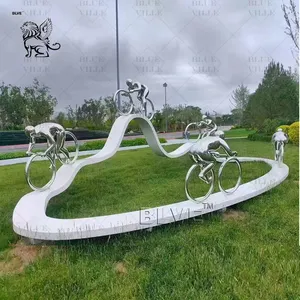 BLVE 야외 풍경 현대 미술 금속 동상 추상 스테인레스 스틸 인간 조각 승마 자전거