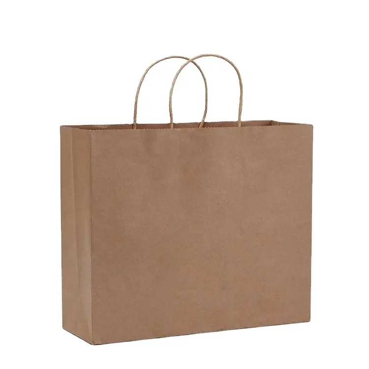 Custom Fashion Packaging White Brown Kraft Gift Kraft Paper Shopping Twisted Handle Bag With Your Own Logo