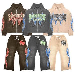 Oferta de Invierno: Sudadera con Capucha Unisex Vintage y Pantalones Acampanados de Cintura Elástica con Diseño Personalizado de Llamas y Letras Bordadas, Corte Holgado - Product Image 6