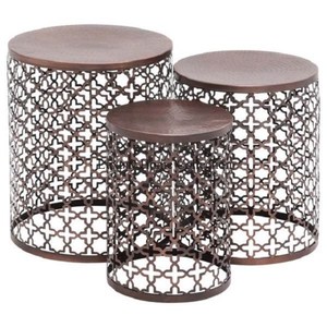 โต๊ะกลางโลหะรูปทรงกลองสีดำเคลือบด้วยผงเหล็กโต๊ะเฟอร์นิเจอร์ห้องนั่งเล่นทำด้วยไม้ทรงกลมด้านบน - Product Image 5