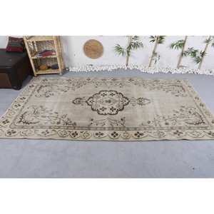 Tapis turc vintage 4.7x9 pieds Beige marron grande surface tissage plat Patchwork motif laine pour décorations de salon dos en latex - Product Image 3