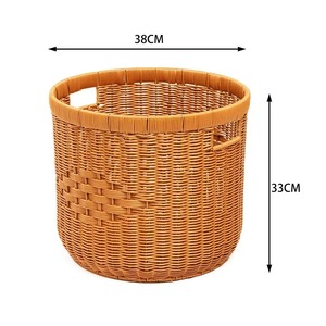 Natural Rattan Storage <b>Basket</b> Circle With Handles Nordic Style Clothing Storage <b>Basket</b> - Product Image 3
