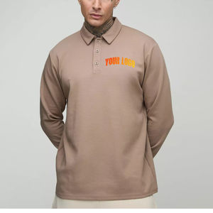 Polo à manches longues de haute qualité pour hommes, 100% coton, coupe ample, couleur unie, polo personnalisé imprimé pour hommes - Product Image 1