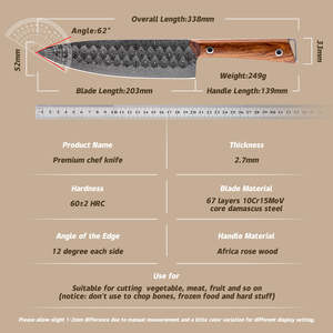 มีดแคมป์ปิ้งเหล็กดามัสกัส ด้ามไม้ คุณภาพอุตสาหกรรม ปลายแหลม คมสำหรับหั่นเนื้อบริสเก็ตและขนมปัง - Product Image 6