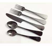 Ensemble de couverts en acier inoxydable finition noir mat, cuillères, fourchettes, couteaux, style américain moderne, écologique, passe au lave-vaisselle, forme oblongue