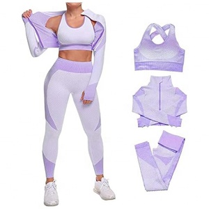 Conjunto de Yoga de 3 Piezas con Leggings de Cintura Alta, Sujetador Deportivo y Chaqueta Corta para Mujer, Ropa Deportiva, Traje de Gimnasio, Ropa Activa - Product Image 3