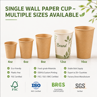 Gobelet en papier kraft à paroi simple jetable, qualité alimentaire, imperméable, impression de logo personnalisée pour les cafés, service de comptoir, vente en gros