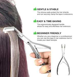 Cinta en extensiones de cabello Alicates Extensiones de superficie plana de acero inoxidable plateado Cinta Sellado Abrazadera Alicates Herramienta - Product Image 4
