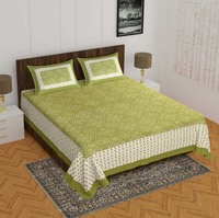 Sábana de Algodón 100% con Estampado de Bloques Gujarati de Hari Om Creations, 400 Hilos, Borde Rosa, Color Blanco, Decorativa para Hogar y Escuela