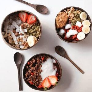 Juego de cuencos de cuchara de ensalada para batido de cáscara de coco orgánico Natural hecho a mano con tapa decoración navideña para el hogar y portavelas/tarros - Product Image 5