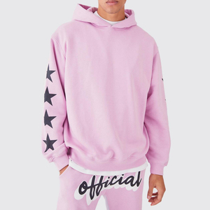 Conjunto de Sudadera con Capucha Rosa para Hombre, Corte Holgado, Felpa, Estampado de Estrellas, Chándal Informal con Bolsillo, Ropa de Otoño - Product Image 5