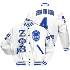Zeta Phi Beta 1920 Sorority Varsity Greek Life Blue White Letterman Jacket ZPB Chenille Patch Fondateurs Style Wear - Product Image 3