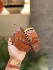 Ceintures en cuir usinées à la main Élégant Turquoise Marron Marron Boucle en cuir Ceintures faites à la main Nouvelle Arrivée Style Vintage Cuivre Matériel - Product Image 5