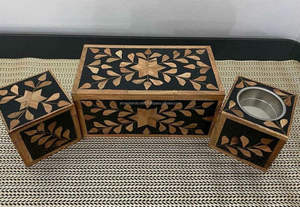Luxury Craft's Mother of <b>Pearl</b> Inlay Yellow Tray Set with Mop Bakhoor & Incense Burner Ginger Scent - Product Image 2