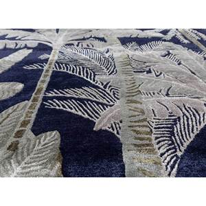 Alfombra Aurelia Azul Hecha a Mano de Lana y Viscosa, 10 mm de Grosor, con Patrones Florales y Rayados para Sala de Estar o Pasillo -Tra-15190 - Product Image 3