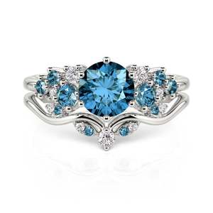 Ensemble de bagues de mariée Jeulia Song of the Spring avec diamants bleus ronds - Product Image 1