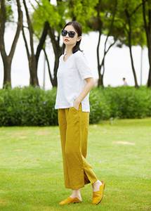 เสื้อเอวลอยผ้าลินินสำหรับผู้หญิงเสื้อคอวีแขนสั้นฤดูร้อนสไตล์หวานมีให้เลือกทุกขนาด - Product Image 2