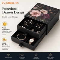 Boîte d'emballage de luxe à double couche avec logo personnalisé, imprimé floral, noire, rigide, pour bijoux et huiles essentielles, vente en gros