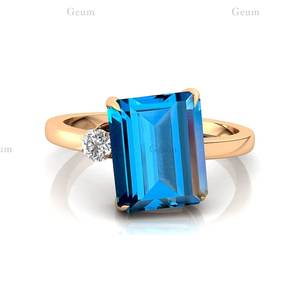 Anillo de piedras preciosas de Topacio Azul de Londres con anillo de boda y compromiso de diamante VS Diseño de lujo Ajuste de Punta Anillos de oro sólido de 14K - Product Image 5