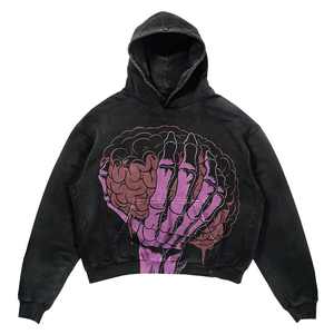 เสื้อฮู้ดผู้ชายผ้าฝ้ายระบายอากาศได้ดีแนวสตรีทวินเทจ DTG กะโหลกพิมพ์ลายโอเวอร์ไซส์ - Product Image 2