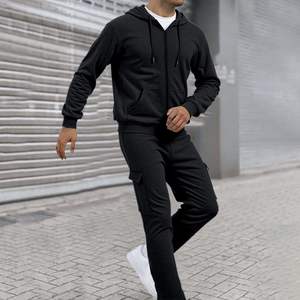 Ensemble de vêtements de sport en polaire pour hommes | Sweat à capuche zippé et joggeurs à revers | Survêtement de sport à manches longues pour l'entraînement et le fitness - Product Image 3