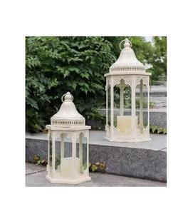 Décoration d'intérieur Lanterne blanche Décor de mariage Lanterne en métal et verre Grande lanterne pour bougies - Product Image 1