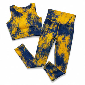 Conjunto Deportivo de Dos Piezas para Mujer, Top Corto Amarillo y Azul, Material Spandex Sin Costuras, Elástico en Cuatro Direcciones, Transpirable - Product Image 1