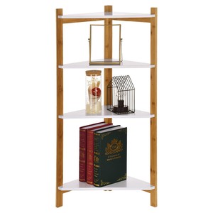 Estante Esquinero de Bambú de 4 Niveles BFKS029, 34x34x99cm, Tipo Vertical para Sala de Estar - Product Image 1