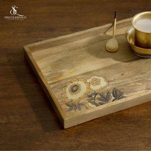 Plateau de service rectangulaire en bois avec impression de feuilles Design moderne multifonctionnel pour la maison Ramadan et la décoration de mariage-Bestseller - Product Image 3