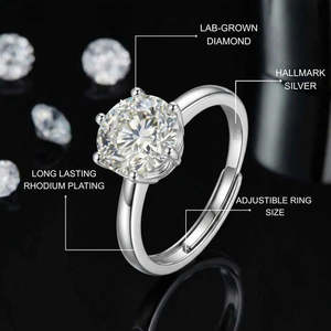 NOVAMART Fine Premium .8 Carat Moissanite Diamond Solitaire <b>925</b> <b>Silver</b> <b>Ring</b> for Women Free Size Wholesale Export - Product Image 2
