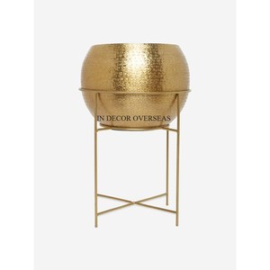 Fiestas de bodas y villas decorativas de alto grado chapadas en oro textura elegante única maceta de forma redonda de Metal de calidad Superior - Product Image 1