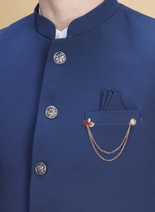 Costume deux pièces de luxe pour homme, bleu paon, de qualité supérieure, pour réception de mariage et occasions spéciales, disponible à prix d'exportation - Product Image 2