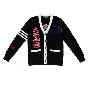 Delta Sigma Theta Sorority Winter <b>Cardigan</b> Sweater with Front Print Polyester/Cotton V-neck Front Logo <b>Vintage</b> Style DST - Product Image 1