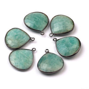 Alta calidad 12mm Natural amazonita piedra preciosa bisel corazón colgante collar oro plata esterlina rodio fino colgantes encantos - Product Image 1