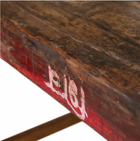 Table à manger pliante rustique en bois d'orme du Nord, fabriquée à la main, avec détails de support en métal traditionnels, écologique et durable, mobilier pour la maison