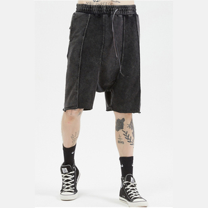 Short de survêtement 100% coton endommagé pour hommes, style noir usé à l'ancienne avec tissage non tissé, service OEM disponible - Product Image 6
