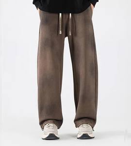 Haute qualité hommes Vintage pierre lavage à l'acide français éponge poids lourd pantalon de survêtement personnalisé pantalon de survêtement évasé broderie en détresse - Product Image 1