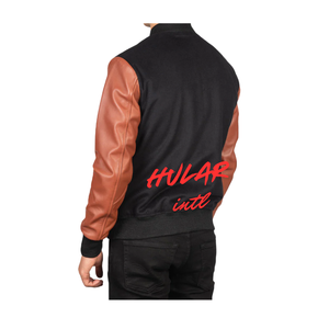 Veste universitaire en laine noire vintage pour hommes avec broderie de logo personnalisé Veste d'hiver OEM de style de rue avec logo à l'avant - Product Image 5