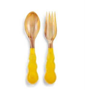 ชุดช้อนส้อมมีดด้ามโค้งสีเหลืองและชุดช้อนส้อมทำจากไม้สำหรับโต๊ะอาหารโต๊ะในครัวร้านกาแฟกลางแจ้งและใช้ในการจัดเลี้ยง - Product Image 4