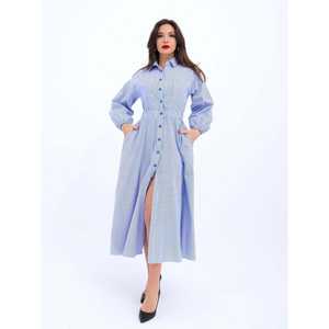 Vestido a Rayas Azules y Blancas 5903 con Cintura Natural y Característica Transpirable - Product Image 5