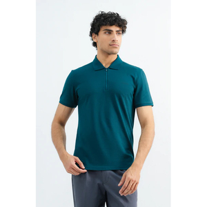 Polo de Manga Corta para Hombre, Color Sólido, Estilo Casual, Corte Regular, Tejido de Algodón, Transpirable, Verde - Product Image 1