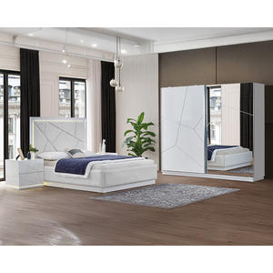 Ensemble de chambre à coucher de style moderne de taille king size, fabriqué en Turquie, en gros, avec lit en MDF CNC et rangement pour la maison ou l'hôtel - Product Image 1
