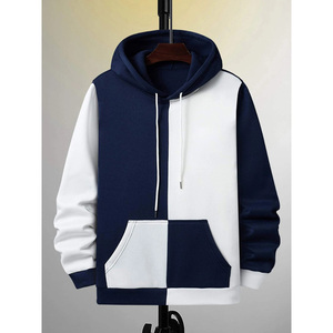 Nueva Sudadera con Capucha de Alta Calidad para Hombre, Diseño de Dos Colores a la Moda, Colores en Contraste, Felpa de Algodón, Azul Marino y Blanco - Product Image 3