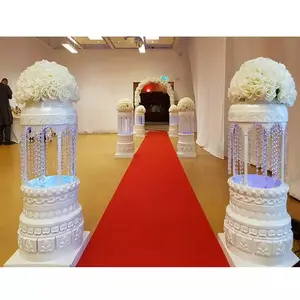 White Fiber Crystal Walkway Pillars Decoration Great Wedding Entrance Decor Pillars Wedding Hall Walkway Pillar Decoration