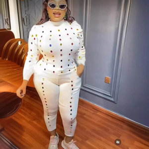 Pulls en tricot à perles de couleur arc-en-ciel, sweat-shirts en cristal avec strass, pantalons à paillettes, ensemble de survêtement d'hiver 2 pièces personnalisable - Product Image 4