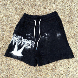 Pantalones cortos de mohair de alta calidad con logotipo personalizado OEM, prendas de punto de gran tamaño Unisex por debajo de la rodilla, pantalones cortos de mohair para correr de punto con serigrafía difusa - Product Image 2