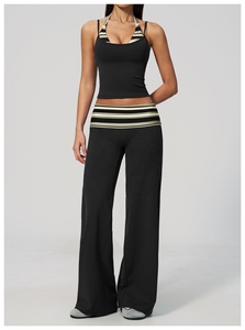 Wholesale Custom 2026 Black Striped Halter Crop Top High Waist Knee Length Leggings 2 Piece Set Seamless Yoga Wear - Product Image 3