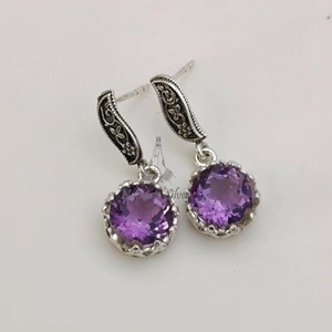 Pendientes Colgantes de Amatista Hechos a Mano, Plata de Ley 925, Piedra de Nacimiento de Febrero - Product Image 2