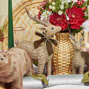 Set of 3 Luxury Rattan Reindeer Family <b>Wreath</b> Eco-Friendly Handicraft for <b>Outdoor</b> Events Decoration Includes Santa and Stockings - Product Image 5
