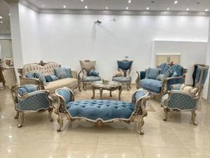 Juego de Sofás de 5 Plazas de Madera de Teca Estilo Rumanía, Profesional, Duradero, Pulido Blanco Plateado, Muebles de Lujo para Sala de Estar - Product Image 4